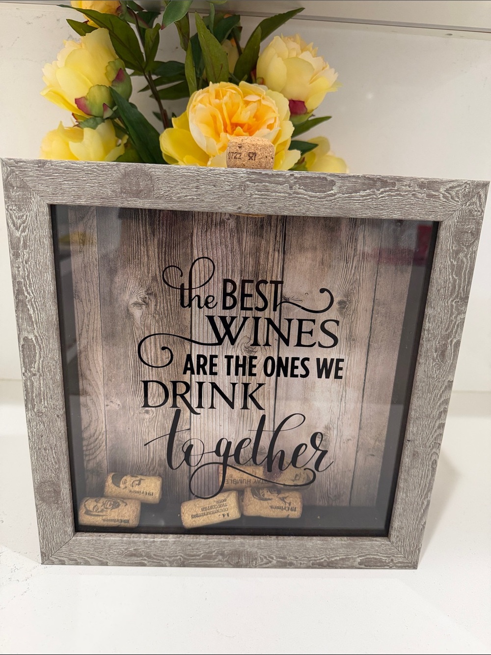 Wine Cork Shadow Box Sign - Gray Wood